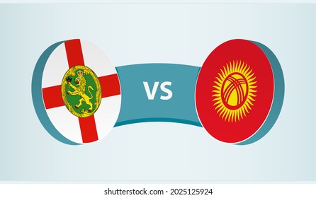 Alderney versus Kyrgyzstan, team sports competition concept. Round flag of countries.