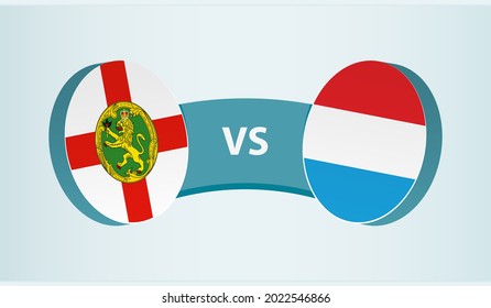 Alderney versus Luxembourg, team sports competition concept. Round flag of countries.