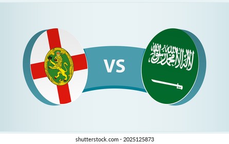 Alderney versus Saudi Arabia, team sports competition concept. Round flag of countries.