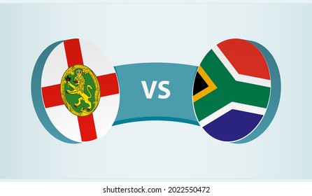 Alderney versus South Africa, team sports competition concept. Round flag of countries.