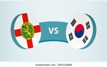 Alderney versus South Korea, team sports competition concept. Round flag of countries.