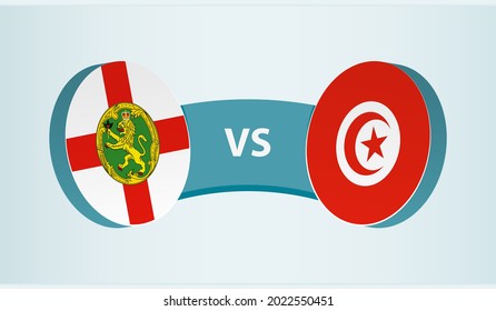 Alderney versus Tunisia, team sports competition concept. Round flag of countries.