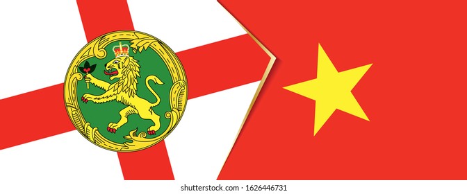 Alderney and Vietnam flags, two vector flags symbol of relationship or confrontation.