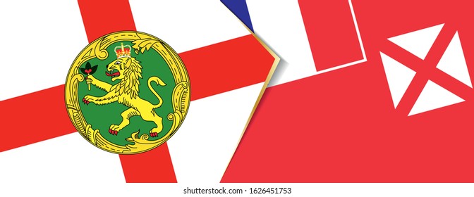 Alderney and Wallis and Futuna flags, two vector flags symbol of relationship or confrontation.