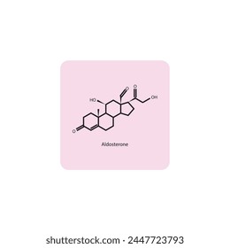 Aldosterone skeletal structure diagram.Mineraolcorticoid hormone compound molecule scientific illustration on pink background.