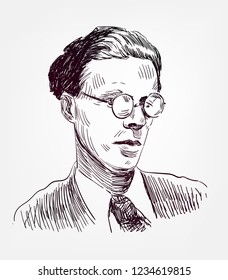 Aldous Huxley sketch style vector portrait