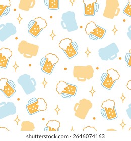Ale Adventures Colorful Cartoon Fresh Beer Mugs. Perfect for themed restaurant decor, party supplies, or any project catering to beer enthusiasts, this pattern brings a festive vibe