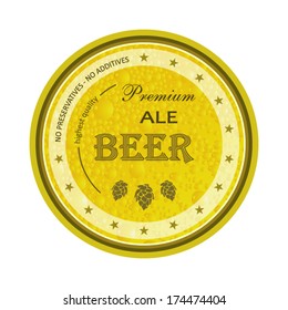 Ale beer label with yellow beer drops design and gold style circles illustration