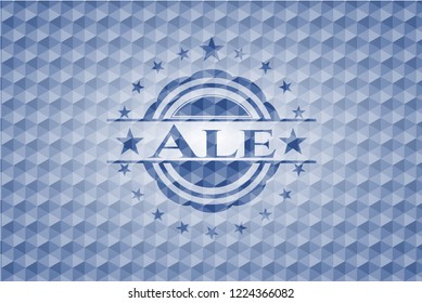 Ale blue emblem or badge with abstract geometric polygonal pattern background.