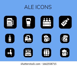 ale icon set. 12 filled ale icons. Included Beer, Beer bottle, Beer box, Dark icons