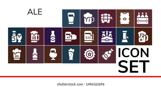 ale icon set. 19 filled ale icons.  Simple modern icons about  - Beer, Beer bottle, Beer cap, box