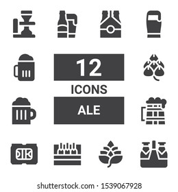 ale icon set. Collection of 12 filled ale icons included Beer, Hop
