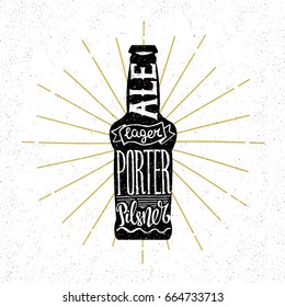 Ale, porter, lager, pilsner. Vintage beer print. poster design. . Vector illustration