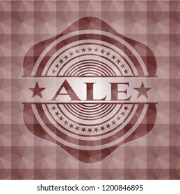 Ale red emblem or badge with abstract geometric pattern background. Seamless.