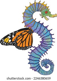 Alebrije sea horse with butterlfy wings