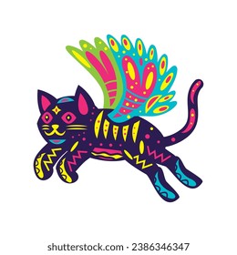 gato alebrijes con ilustración de alas aislado