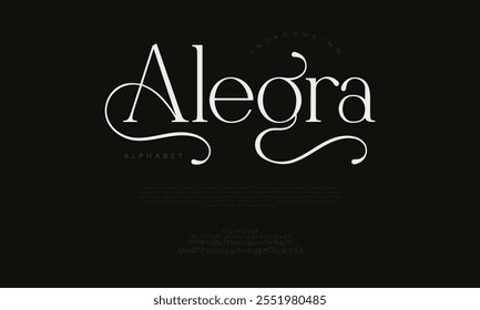 Alegra typography beauty fashion elegant minimalist serif italic fonts decorative wedding vintage retro logos. Minimal luxury font alphabet logo. Vector illustration