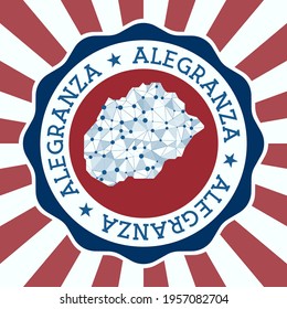 Alegranza Badge. Round logo of island with triangular mesh map and radial rays. EPS10 Vector.