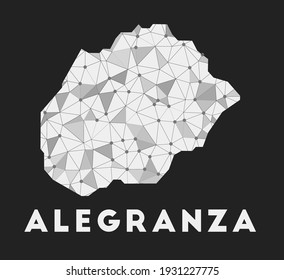 Alegranza - mapa de la red de comunicación de la isla. Diseño geométrico de moda de Alegranza sobre fondo oscuro. Tecnología, internet, red, concepto de telecomunicaciones. Ilustración vectorial.