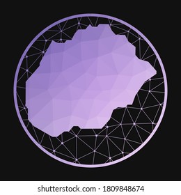 Alegranza icon. Vector polygonal map of the island. Alegranza icon in geometric style. The island map with purple low poly gradient on dark background.