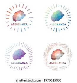 Alegranza low poly sunburst set. Logo of island in geometric polygonal style. Vector illustration.