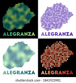 Alegranza map. Collection of maps of Alegranza in dotted style. Borders of the island filled with rectangles for your design. Vector illustration.