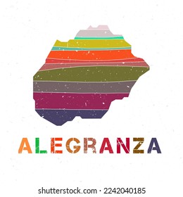 Alegranza map design. Shape of the island with beautiful geometric waves and grunge texture. Beautiful vector illustration.