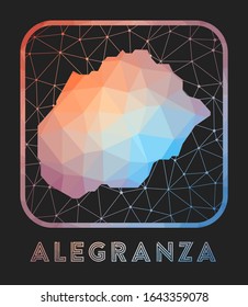 Alegranza map design. Vector low poly map of the island. Alegranza icon in geometric style. The island shape with polygonal gradient and mesh on dark background.