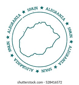 Alegranza vector map. Retro vintage insignia with island map. Distressed travel stamp with Alegranza text wrapped around a circle and stars. Alegranza map vector illustration.
