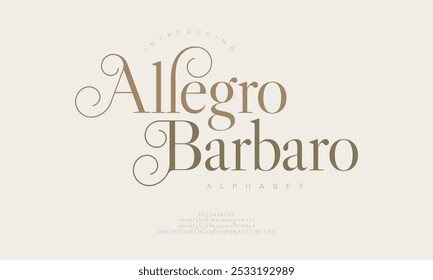 Alegro typography beauty fashion elegante minimalista serif italic Fuentes decorativas boda vintage retro logos. Logotipo de alfabeto de fuente de lujo mínimo. Ilustración vectorial