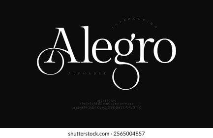 Alegro typography beauty fashion elegant minimalist serif italic fonts decorative wedding vintage retro logos. Minimal luxury font alphabet logo. Vector illustration