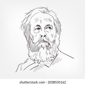 Aleksandr Isayevich Solzhenitsyn Was A Russian Novelist, Philosopher, Historian, Short Story Writer, And Political Prisoner Famous Russian Vector Sketch Isolated 