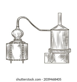 Alembic pisco engraved style isolated on white background. Vintage sketch black outline close up. Vector illustration design