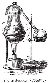 Alembic vintage engraving. Old antique illustration of Alembic distillation.