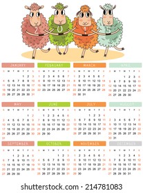 alendar for 2015. Year of Sheep. Vector cartoon sheeps dance