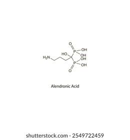 Alendronsäure flaches Skelett molekulare Struktur Bisphosphonat Medikament zur Behandlung von Osteoporose verwendet. Wissenschaftliches Vektorgrafik.