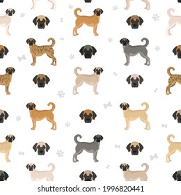 Alentejo mastiff all colours seamless pattern. Different coat colors set.  Vector illustration