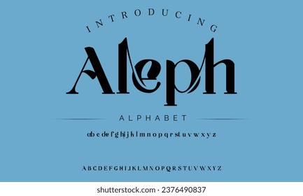 Aleph Elegant luxury abstract wedding fashion logo font alphabet. Minimal classic  urban fonts for logo, brand etc. Typography typeface uppercase lowercase and number. vector illustration