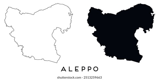 Esquema del mapa de Alepo y Vector de silueta negro