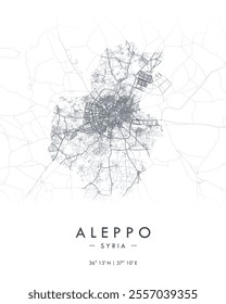 Aleppo vector print map. Detailed map of Aleppo in Syria. Best free vector illustration. Tourist decorative minimalist street map.