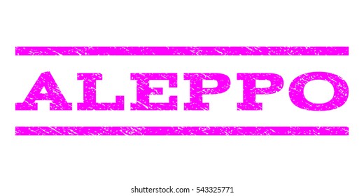 Aleppo watermark stamp. Text tag between horizontal parallel lines with grunge design style. Rubber seal stamp with dust texture. Vector magenta color ink imprint on a white background.