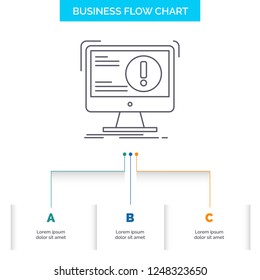 Alert, antivirus, attack, computer, virus Business Flow Chart Design with 3 Steps. Line Icon For Presentation Background Template Place for text