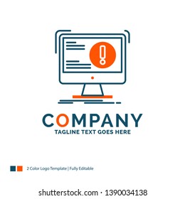 Alert, antivirus, attack, computer, virus Logo Design. Blue and Orange Brand Name Design. Place for Tagline. Business Logo template.