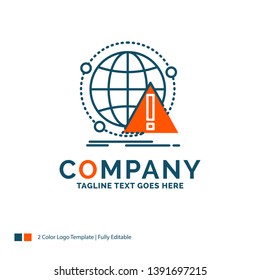 Alert, antivirus, attack, computer, virus Logo Design. Blue and Orange Brand Name Design. Place for Tagline. Business Logo template.