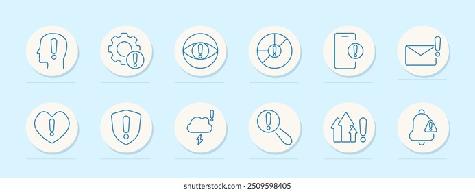 Conjunto de iconos de alerta y atención. Varios símbolos de signo de exclamación para notificaciones, advertencias y mensajes importantes en temas de comunicación y seguridad