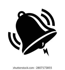 Alert bell icon with emanating sound waves and a lightning strike conveying urgent communication or an important announcement for digital alerts and signals.
