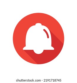 Alert bell, notification flat icon, round button, long shadow style.