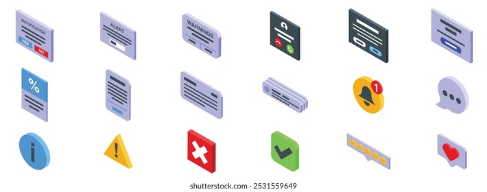 Alert box ui icons set. Set of notification icons showing different types of messages and alerts for user interface and user experience design