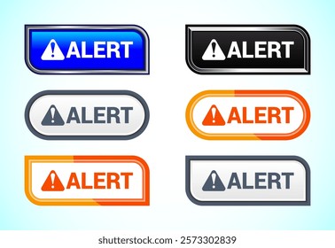 Alert button set of different shapes and colors. Suitable for mobile app, and website UI design.