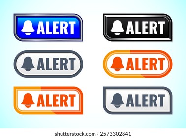 Alert button set of different shapes and colors. Suitable for mobile app, and website UI design.